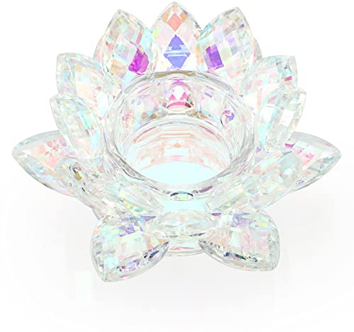 SUMTree Bougeoir en Cristal Fleur de Lotus Chandelier Support de Bougie pour Bougie Votive ou Pilier Diamètre de Bougie 4CM (Multicolore AB)