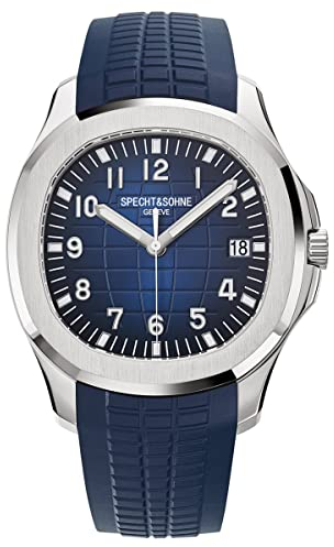 TACTO Specht & Sohne Automatikuhren für Herren, Kautschukband, Miyota 8215 Movt, klassische mechanische Sport-Armbanduhr, wasserdicht, 42 mm, Blau