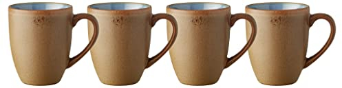BITZ Becher mit Henkel, Kaffeebecher aus Steinzeug, 30 cl, 4er-Set, Wood/Ocean