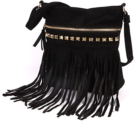 NiCoLa Large Shoulder Bag for Women, Black Tassel Bag with Adjustable Straps for Beach Travel Shopping