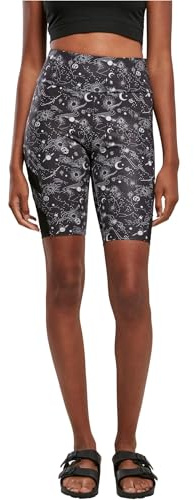 Urban Classics Damen Ladies High Waist Tech Mesh AOP Cycle Shorts, blackuniverse, M