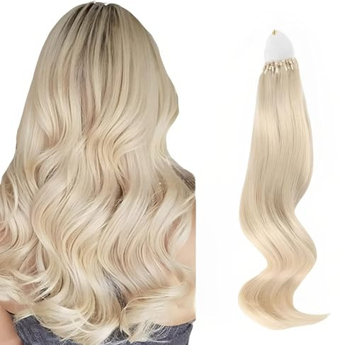 ABH AMAZINGBEAUTY HAIR Micro Ring Extensions 35cm Aschblond #60A 50g | Remy Echthaar, Kaltfusion Keratin, 50 Strähnen, Haarverlängerung, No Shedding, Seidig Glatt, Micro Ring, Micro Loop