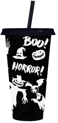 Tasse Fluorescente à Changement De Couleur Pour Halloween, Gobelets D'halloween Phosphorescents De 710 ML Avec Couvercle En Paille Tasse à Café De Voyage Tasse Fournitures De Fête Cadeau De Faveur