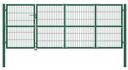 ZEYUAN Gartentor mit Pfosten, Gartentür, Gartentüren, Gartenzaun Tür, Zauntür, Zauntor, Flügeltore, Garten Türe, 350 x 120 cm Stahl Grün