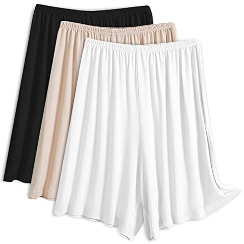 EYNDYN 3er-Pack Damen-Shorts, halbe Slip-Shorts für Unterkleider, Pettipants, Culotte-Shorts, geteilter Rock, Hautfarben, Schwarz, Weiß, L