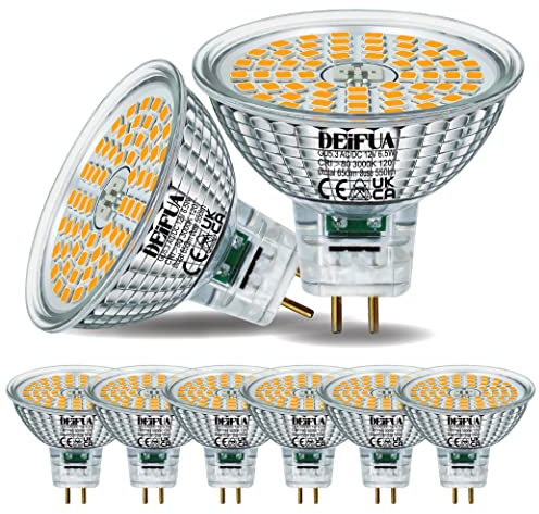 DEIFUA GU5.3 LED Lampe Warmweiß 650 Lumen 6,5W Ersetzt 55W MR16 Halogen Glühbirne, 6er-Pack, AC/DC 12V Flimmerfrei Leuchtmittel, 3000K Strahler, 120°-Abstrahlwinkel Spot, Nicht Dimmbar Reflektorlampe