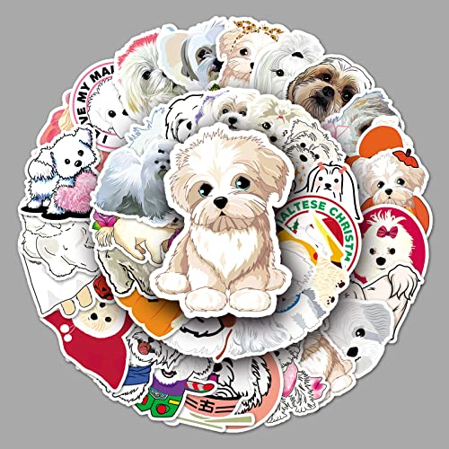 AUCEKO 50 Stück Malteser Hund Aufkleber Pack Maltese Dog Sticker Set wasserdichte Vinyl Sticker für Laptop Kinder Autos Motorrad Fahrrad Skateboard Gepäck Koffer Computer Aufkleber Graffiti Decal