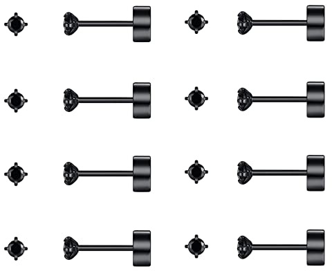 FOSIR 8 Pairs Tiny Flat Back Earrings for Women Men Surgical Stainless Steel Stud Earrings Cubic Zirconia Cartilage Earring Hypoallergenic