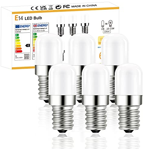 YzzYzz E14 LED Bombilla Blanco Cálido,2700K E14 LED Bombilla Blanco Cálido,1W Equivalente a 15W,120 Lumen E14 LED Bombilla Nevera,360° ángulo de haz,No regulable,230V AC,6pcs