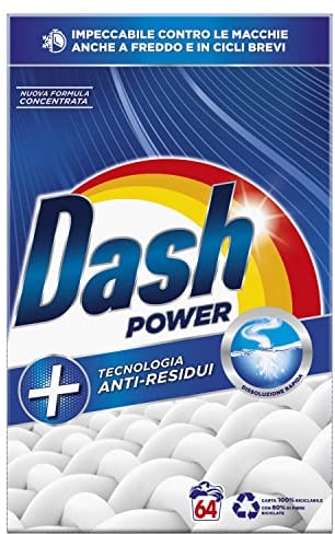 Dash Detersivo Lavatrice In Polvere, 64 Lavaggi, Tecnologia Anti-Residui, Rimuove Le Macchie, Efficace Anche A Freddo E In Cicli Brevi