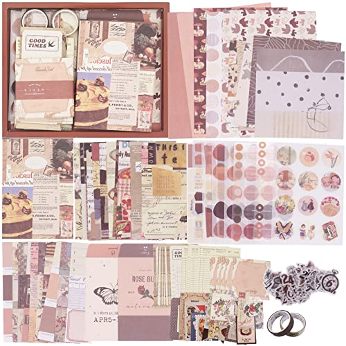 Scrapbooking Supplies Kit, Ästhetische Scrapbook Kit mit A6 Grid Notebook, DIY Journaling Zubehör, Geburtstag Handwerk Geschenk für Teenager Mädchen Kind Frauen (Braun)