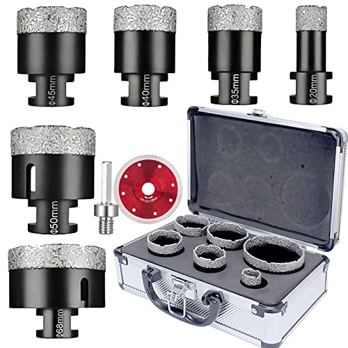 Kit Punte Diamantate Per Trapano Con Sega A Tazza Diamantata 8 Pezzi Con Scatola, 20/35/40/45/50/68MM 1 Lame 1 Accessori Punta Piastrelle Smerigliatrice Angolare M14 Set Per Vetro Ceramica Gres