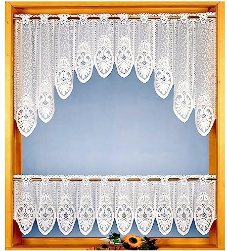 heimtexland ® Scheibengardine Bogen Set 2-teilig Jacquard Ranke Deko Gardine Blumen Bordüre Fensterdekoration Typ808 HxB 30/60 x 145 cm