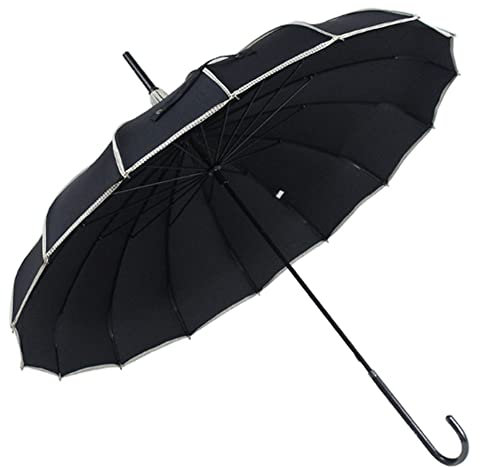 ThreeH Paraguas Pagoda Parasol Vintage Paraguas antiviento 16 varillas de cuero con mango de gancho,Negro