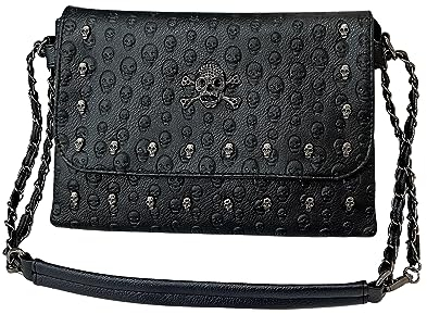 LUI SUI Gothic Punk Skull Rivet Nieten Crossbody Bag PU Leder Messenger Umhängetasche Handtasche Brieftasche Geldbörse für Mädchen Frauen