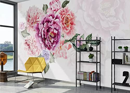 Tapete 3D Wandbild Aquarell Handgemalte Pfingstrose Fototapete 3D Effekt Vliestapete Wohnzimmer Schlafzimmer Wanddeko