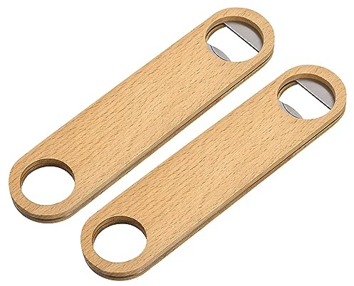 uxcell Bottle Opener, 2pcs - Stainless Steel Beer Bottle Opener with Wooden Handle, Bartender Flat Beer Opener for Bar, Kitchen, Restaurant
