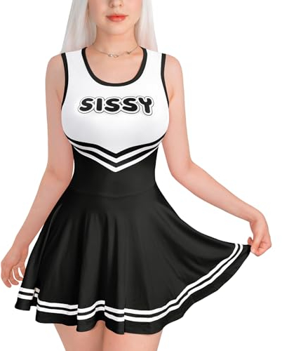 LittleForBig Damen Seidiger Ärmellose Overall Cheer Sissy Bodycon Mini Kleid Rock Schwarz XL