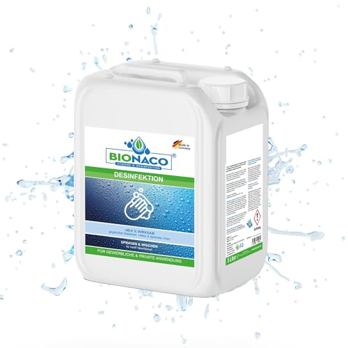 Bionaco Desinfektionsspray 5L - Alkoholfreies Reinigungsmittel zur Desinfektion, Hygiene-Spray für Oberflächen und Gegenstände, nachhaltiger & naturnaher Wirkstoff-Komplex, Made in Germany