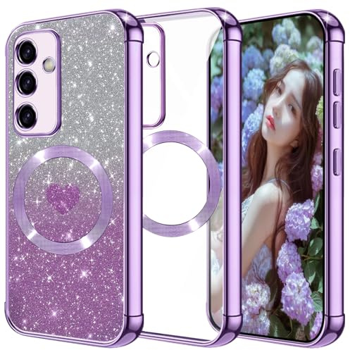 Handyhülle für Samsung Galaxy S24 Hülle Glitzer für Samsung S24 5G Hüllen Transparent Bling Sparkle Slim Soft Silikon Schutzhülle Galaxy S24 Glitzerhülle (Lila)