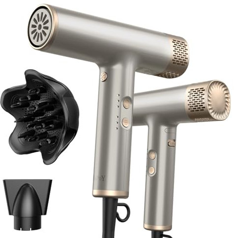 YAPOY Professional Hair Dryer with Diffuser Fast Drying 200 Million Ionic Blow Dryer with 110, 000 RPM High-Speed No Heat Damage Intelligent Thermo-Control Low Noise - Silver