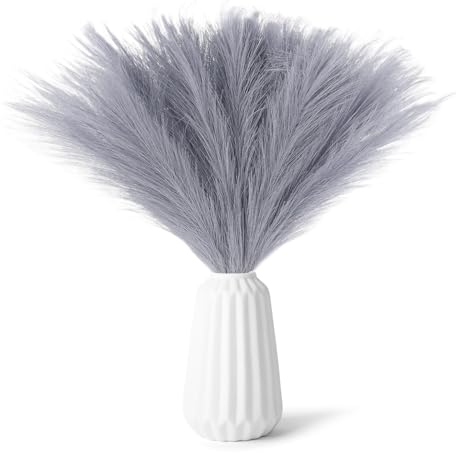 30 Stücke Pampasgras Trockenblumen Hellgrau,Naturalnh Künstlicher Pampasgras,Deko Pampas Gras Flauschig,Pampasgras Künstlich,Trockenblumen Deko Boho for Hochzeit und Heimdekoration