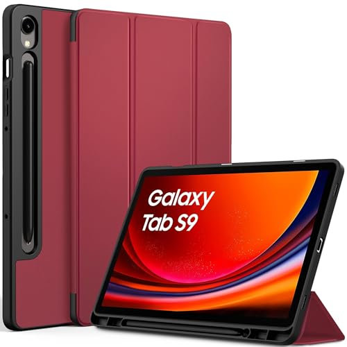 EasyAcc Case for Samsung Galaxy Tab S10 FE 2025/9 FE 10.9 inch/S9 11 inch 2023 with S Pen Holder (NOT for S10 FE+/S9+/S9+ FE), Auto Wake/Sleep and Stand Function, Red Wine