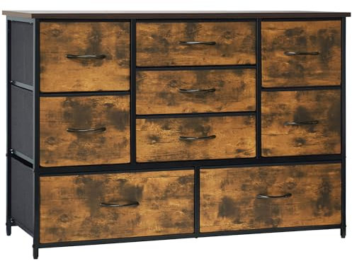 LYNCOHOME Chest of Drawers for Bedroom, 9 Drawer Fabric Dresser Storage Organizer, Wide Dresser TV Stand for Bedroom, Living Room, Entryway, Nursery