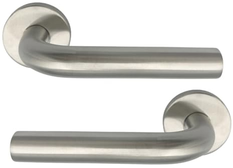 Durabull - Internal Door Handles - Premium Brushed Chrome Finish, Modern Curved Lever Design Pair of Door Handles, Rose Fixture, Includes Keyhole Cover & Screws (Brushed Curved)