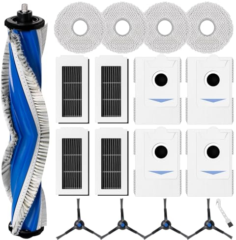 Jegehoyo Ensemble d'accessoires pour ECOVACS DEEBOT X5 Omni d'aspirateur robot, 1 brosse roulante + 4 lingettes + 4 filtres + 4 brosses latérales + 4 sacs à poussière + 1 brosse de nettoyage