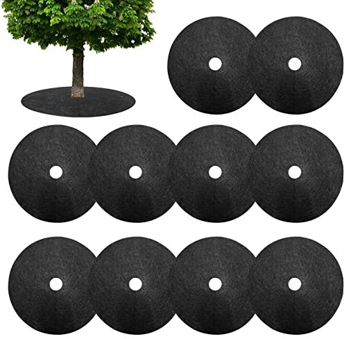 Shuangliao 10 Tapis De Paillage, Tapis De Paillage Anti Mauvaise Herbes, Tapis De Protection Contre Les Mauvaises Herbes, Tapis Protection Arbre Non Tissés Ronde, Disques De Paillage pour Arbre
