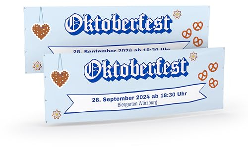 Oktoberfest Banner (150x50 cm) I Personalisierte Bayrische Deko mit individuellen Veranstaltungsdaten I Bayern Deko