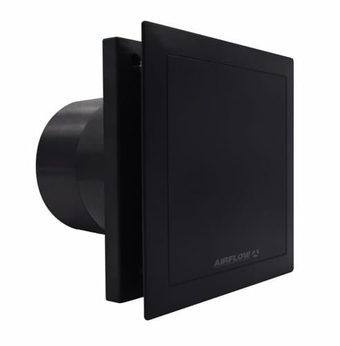 Airflow QT100 HT - Ventilador extractor de baño ultra silencioso 25 dB, eficiencia energética 5W, humedad ajustable 60-90% RH, dos velocidades 21/25 l/s, control de temporizador, clasificación IP45,