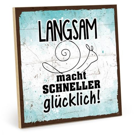TypeStoff Holzschild mit Spruch – Langsam glücklich – im Vintage-Look mit Zitat als Geschenk und Dekoration zum Thema Glücklichsein - HS-01499
