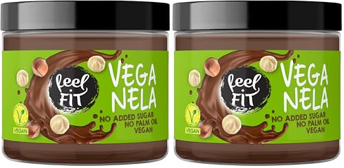 Feel FIT VEGANELA Kakao-Haselnuss-Aufstrich, ohne Zuckerzusatz, ohne Palmöl & vegan 200 g (Packung mit 2)