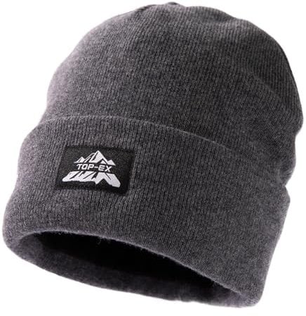 TOP-EX 100% Merinowolle Hut Strickmütze Herren Damen Fleece Wintermütze Warme Winddicht Atmungsaktiv Mütze Beanie Schwarz für Running Ski Wandern Grau M L