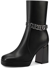 QUEEN HELENA Stivaletti con Plateau Stivali Bassi con Tacco Donna ZM9834 (Nero, Sistema Taglie Calzature EU, Adulto, Donna, Numero, Media, 36)