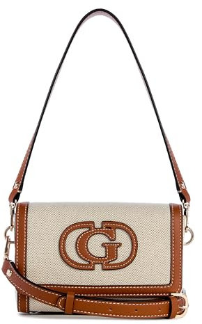 GUESS Damen Sebina Flap Umhängetasche, Natur/Karamell