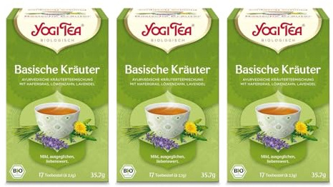 Yogi Tea Basische Kräuter, 3x17 Beutel (51 Teebeutel) | Ayurvedischer Gewürz- und Kräutertee, von Natur aus koffeinfrei, Mischung aus Löwenzahn, Brennnessel, Lavendel
