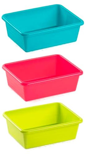 Tradineur - Pack de 3 Bandejas Rectangular de hostelería - Fabricado en Polipropileno - Apta para microondas y lavavajillas - Capacidad de 1,15 litros - 6 x 19 x 14,5 cm - Color Aleatorio
