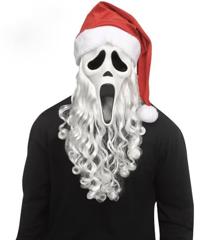 Original Ghost Face Scream Santa Claus Maske mit Bart und Nikolaus-Mütze Halloween Horror Weihnachtsmann