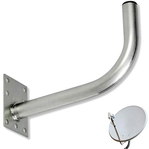 TECHZOCO Soporte Pared en L para Antena, Soporte Antena satélite, Soporte parabólica, Soporte tubular tipo L, Acero galvanizado, Distancia a Pared 28.4 cm, Apto para Antenas hasta 80 cm, Tubo ø35 mm