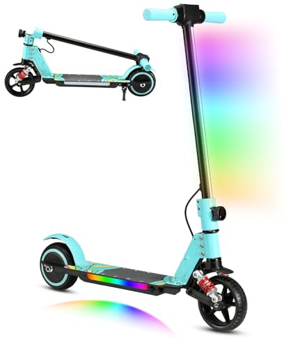 scoot4kids Elektroroller für Kinder, 6-12 Jahre, 130W, 14 km/h Höchstgeschwindigkeit, 8km Reichweite, Bunte LED-Leuchten, Faltbares, E-Scooter für Jungen und Madchen, Geschenk für Kinder