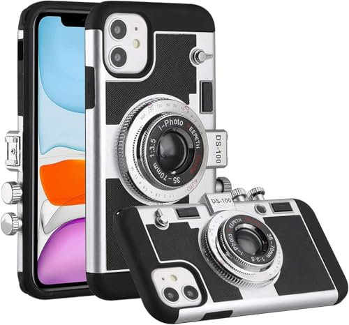 Clysburtuony Schutzhülle für iPhone 16, Motiv: Emily in Paris, für iPhone 16, 3D-Retro-Kamera, mit Umhängeband, Schwarz (iPhone 16Plus)