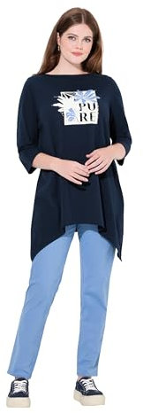 Ulla Popken Damen große Größen Übergrößen Plus Size Shirt, Pure, U-Boot-Ausschnitt, 3/4-Arm, Biobaumwolle Marine 50+ 834680130-50+