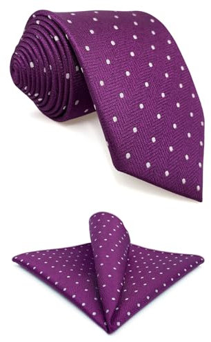 S&W SHLAX&WING Set Cravatta e Fazzoletto da Taschino Magenta Scuro Prugna Viola Punti Bianchi per Uomo Media 147cm