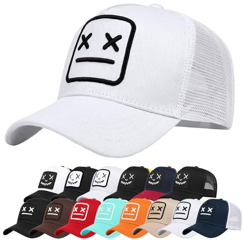 Enwokran Baseballkappe Herren Quirky Bizarre Stickerei Hüte Unisex Hip Hop Trucker Caps Verstellbare Netzrückseite UV-Schutz Sport Reisen Draußen Sonnenschutz Hüte Baseball Cap (Weiß)