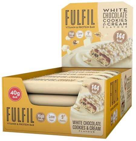 FULFIL Vitamin- und Protein Riegel White Chocolate, Cookies und Cream Geschmack - High Protein, Low Sugar Snack mit weißer Schokolade und Vitaminen - 15 x 40 g