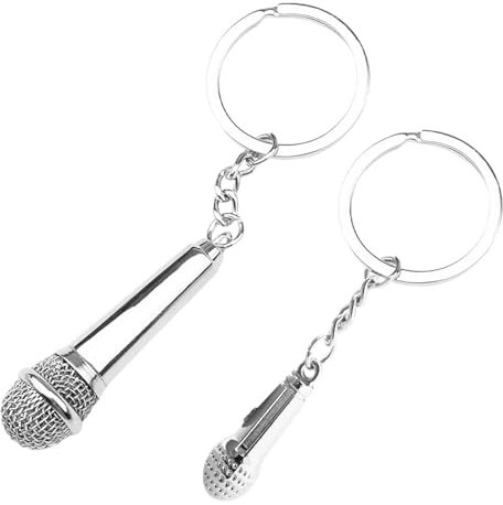 Porte-Clés Microphone 2 Pièces, Porte-Clés Personnalisé, Mini Pendentif Microphone, Porte-Clés Créatif, Cadeau pour Amateur De Musique