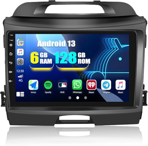 6G+128G CAMECHO Android 13 Autoradio für Kia Sportage 3 III SL 2010-2016 mit Navi Carplay Android Auto,Octa Core Radio mit 9-Zoll Bildschirm Bluetooth5.0 RDS 32EQ DSP Mirror Link